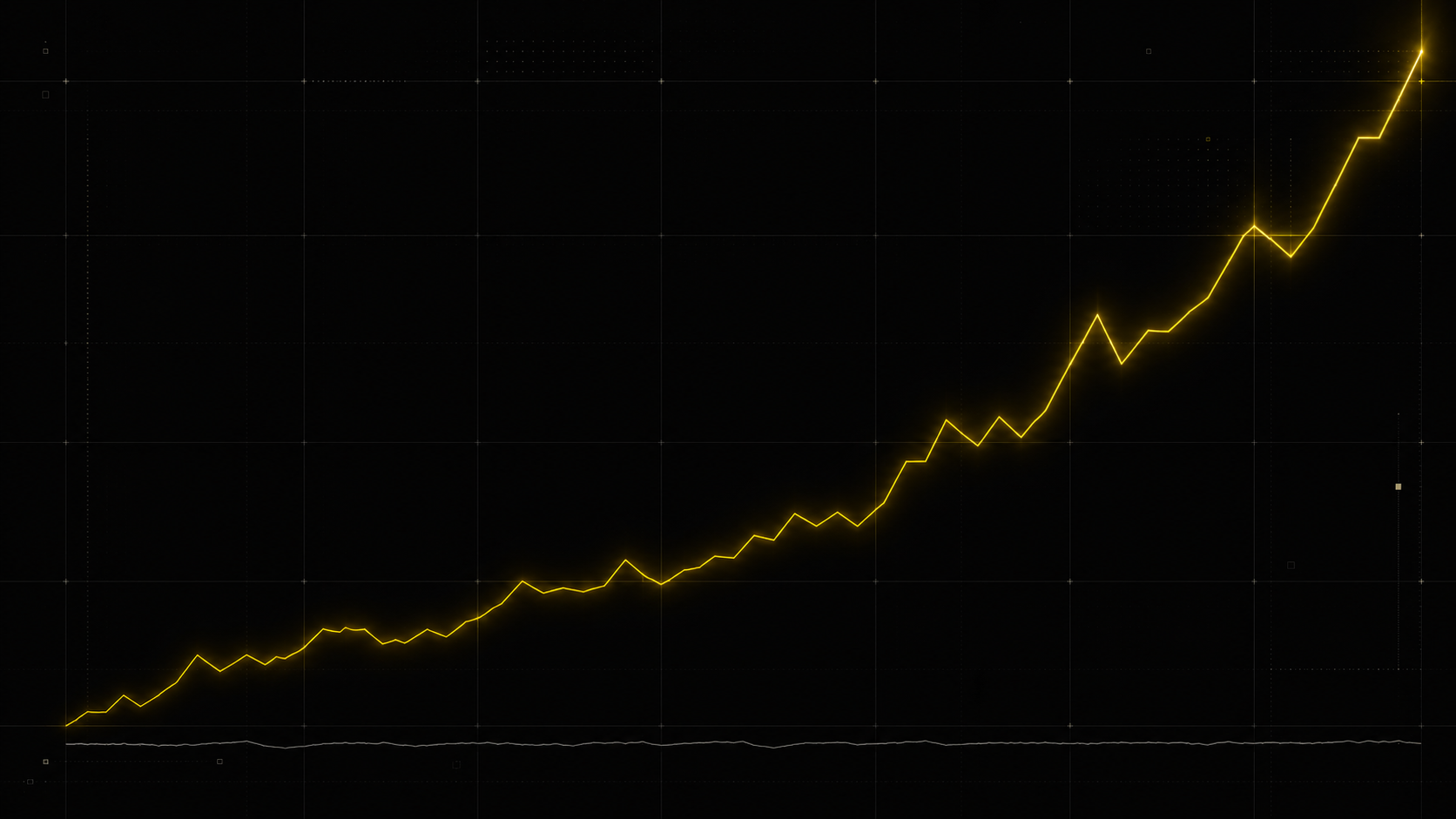 Brutalist, black-and-white line chart showing organic lead volume climbing over 12 months against a flat paid-ads baseline, stark monochrome grid on dark background